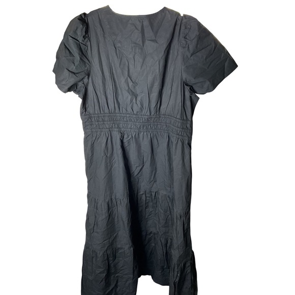 NWT Quince Black Organic Cotton Tiered Midi Dress‎ Short Sleeve - Picture 2 of 4